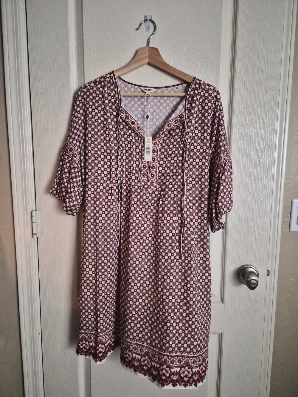 Max Studio Floral-Print Tie Neck Boho Tunic Dress NWT